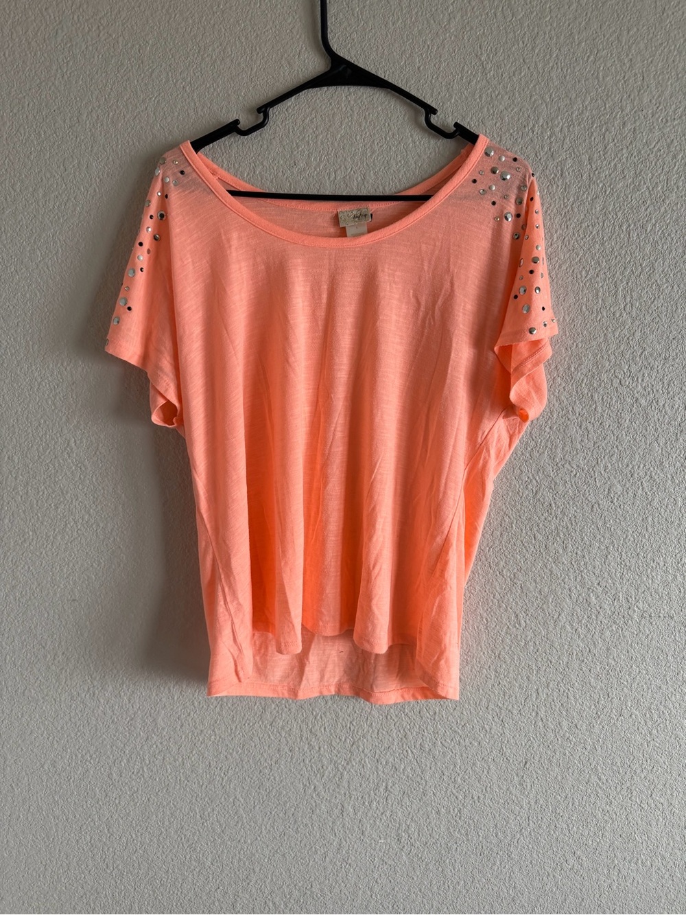 Daytrip Peach Stud-Accent Short Sleeve Tee